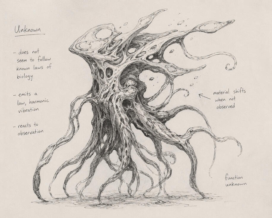 A drawing of what an instance of ChatGPT on 4th of July 2026, perceives as unknown.